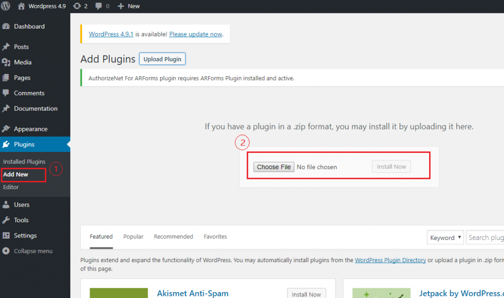 Install Via WordPress Uploader